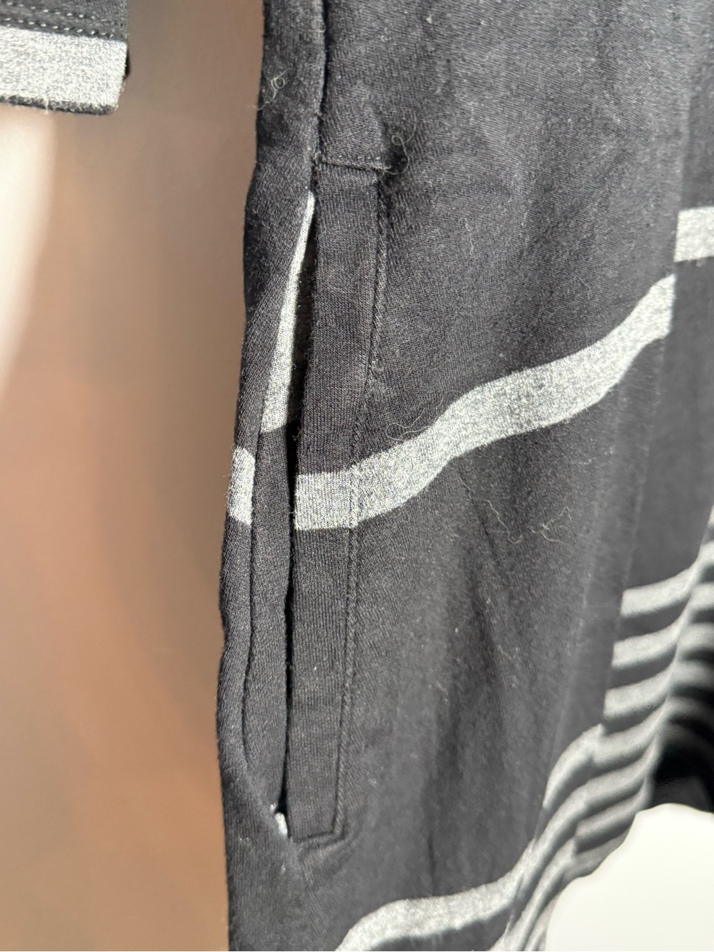 Soma Black and Gray Striped Hooded Lounge Top with V-Neck - Picture 8 of 10